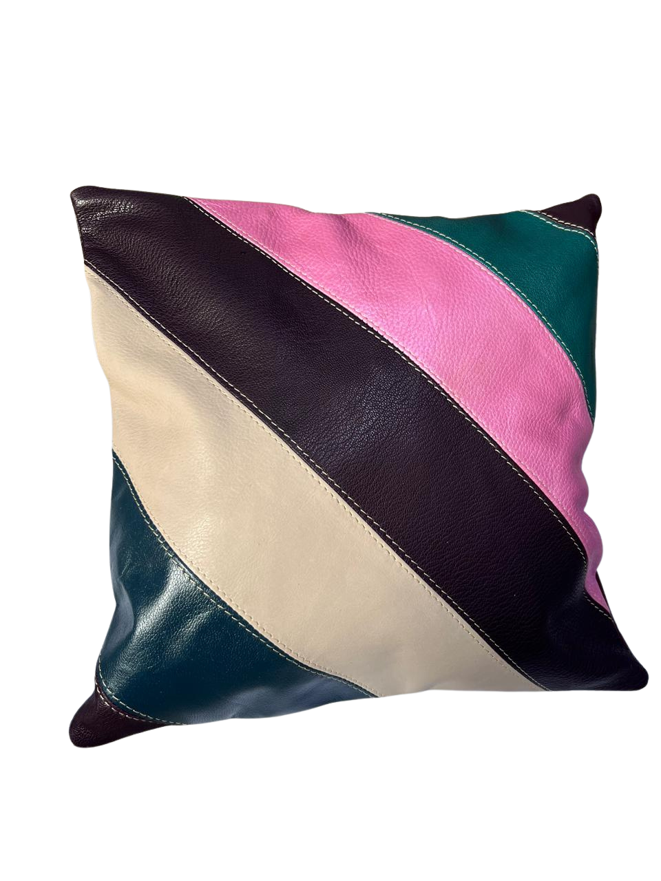 Colorful leather pillow with a geometric pattern