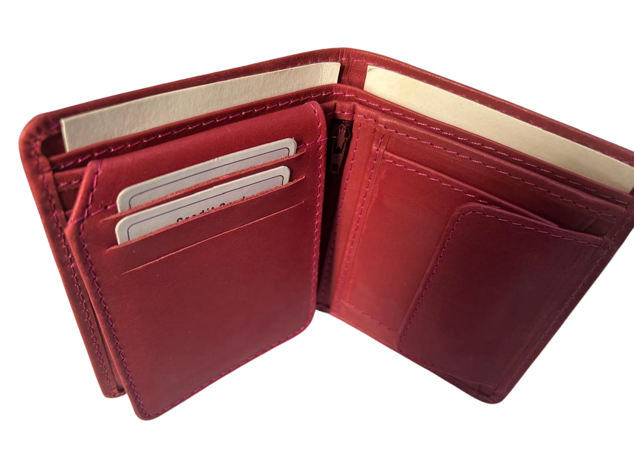 Dark-Pink leather wallet with card slots